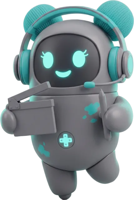 Primera propuesta de la editora: una bot con audífonos y una claqueta