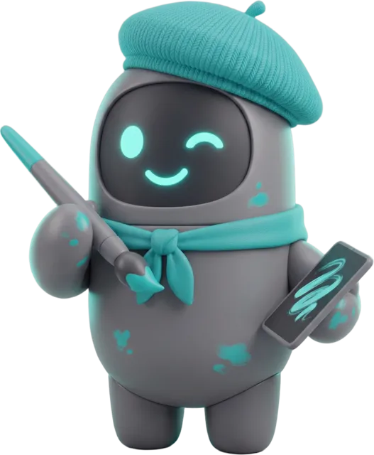 Segunda propuesta de la editora: una bot con boina y pincel