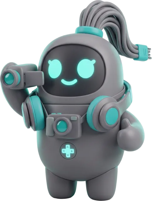 Tercera propuesta de la editora: una bot con una coleta de cables y una cámara