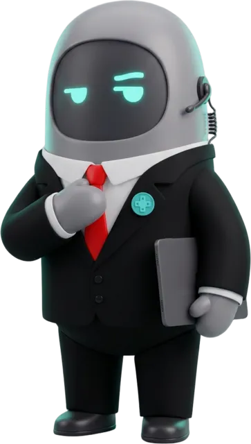 Segunda propuesta del manager: un bot alto y delgado de traje, ajustándose la corbata