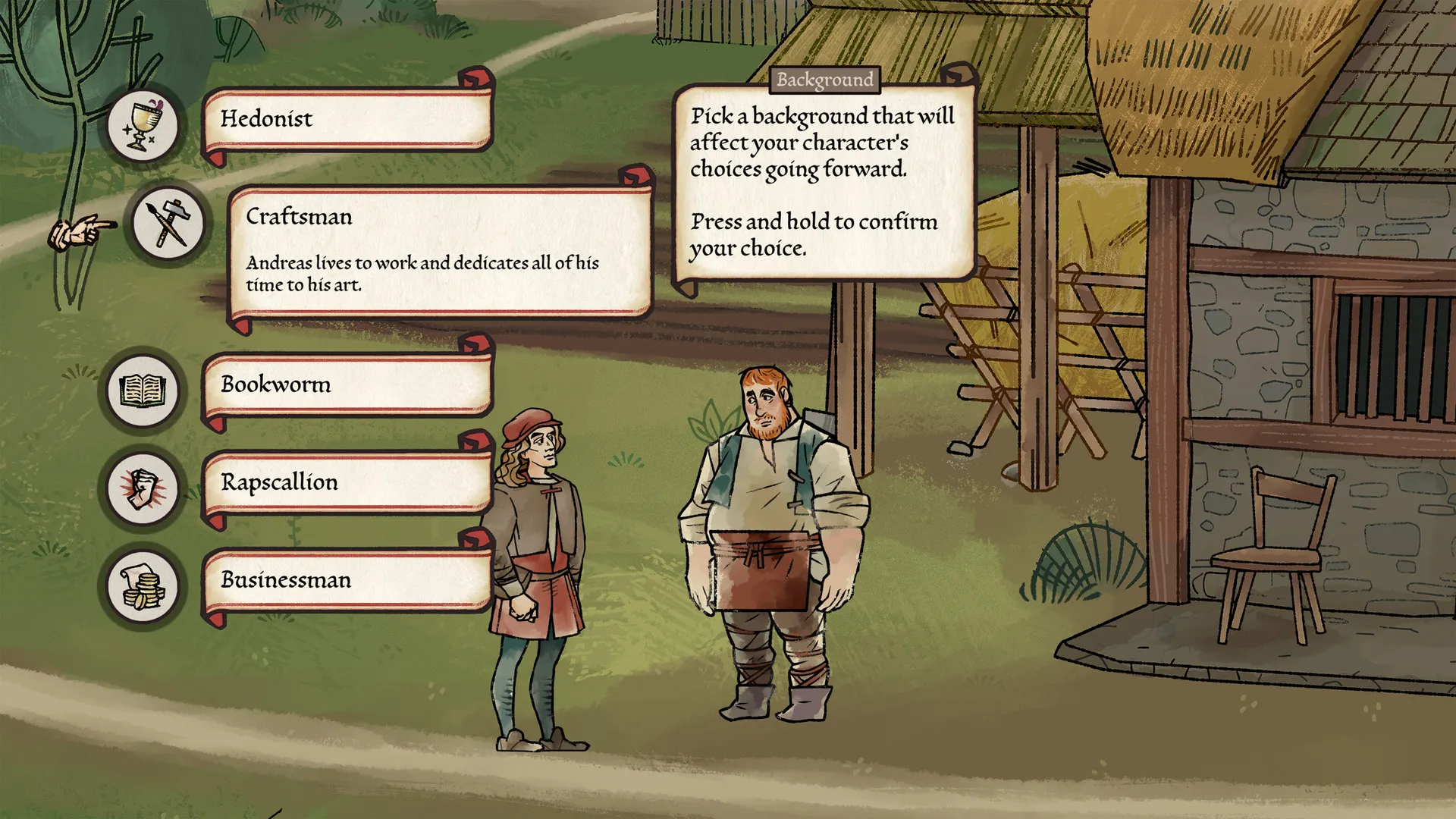 Andreas, dibujado como en un manuscrito ilustrado, elige su pasado en un pueblo medieval